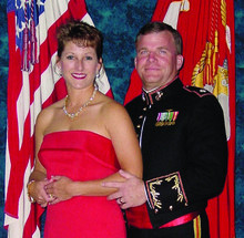 Mike Manuche ’80 and his wife, Judy, at the Marine Corps Birthday Ball in 2001. PHOTO: COURTESY of MIKE MANUCHE ’80